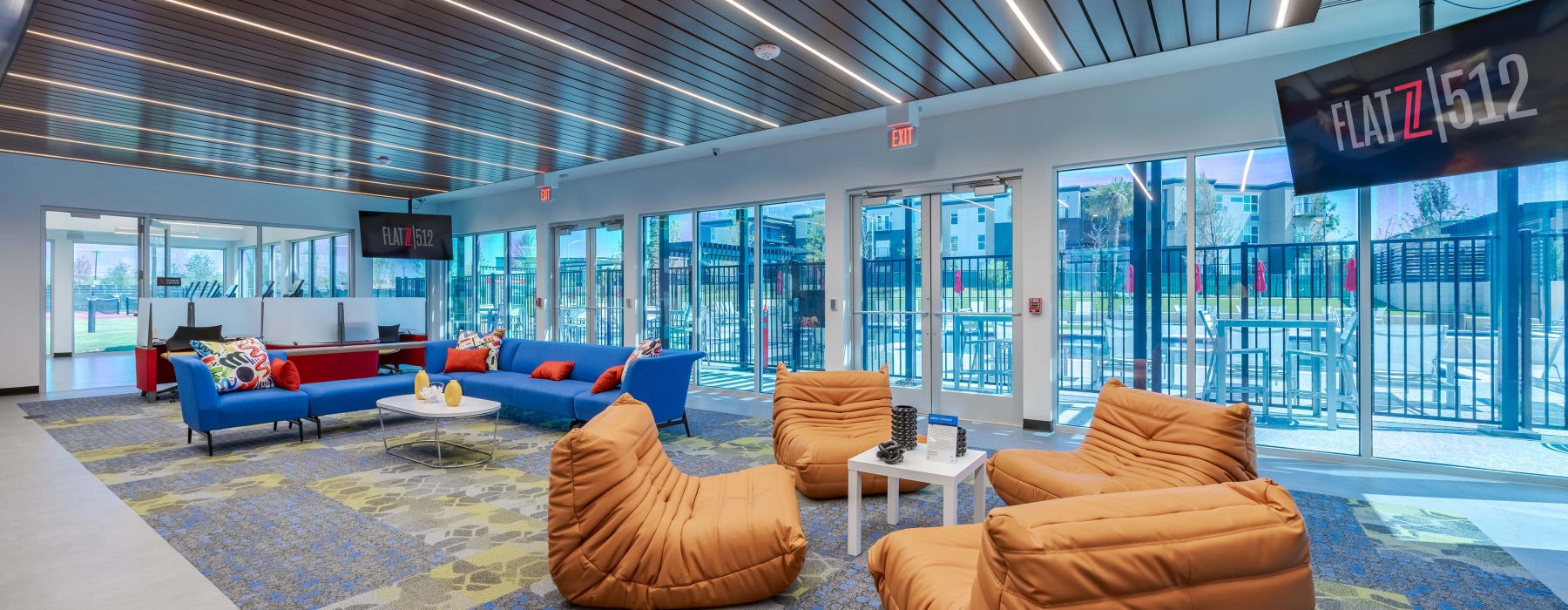 Resident lounge with sofas, seating and co-working space