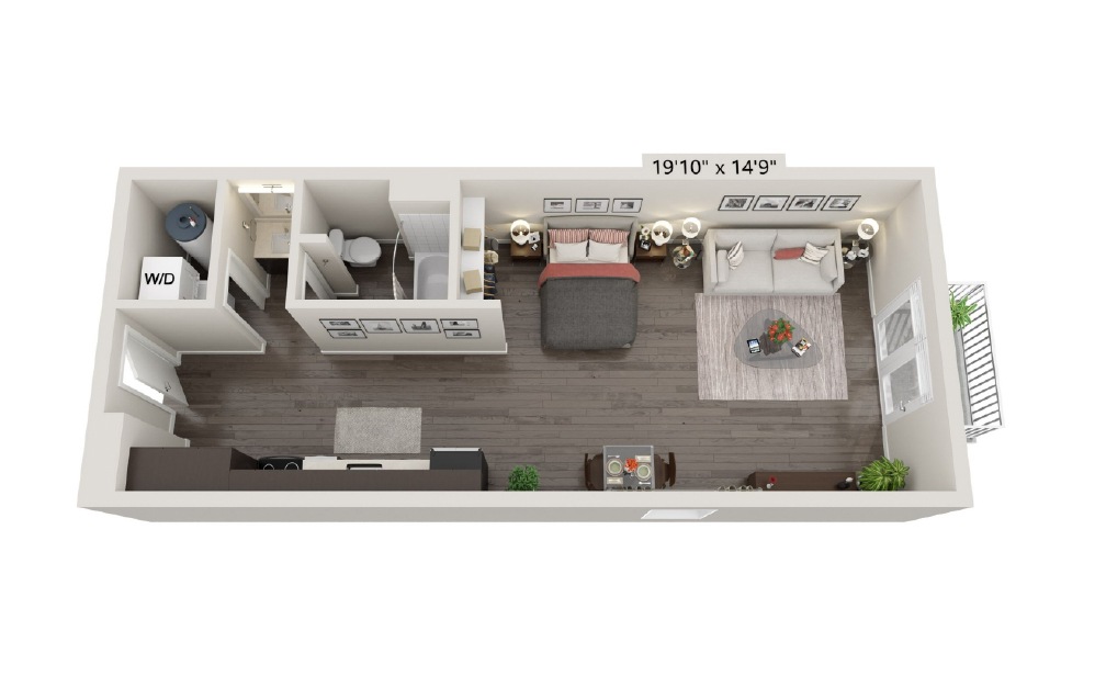 3D Floorplan of a Studio Apartment Home