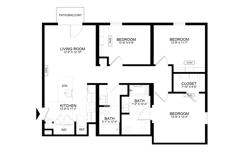 Floorplan of a 3 Bed Apartment Home
