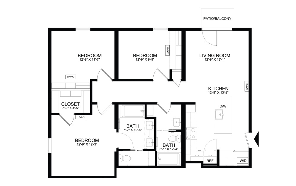 Floorplan of a 3 Bed Apartment Home